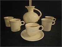Fiestaware Pitcher, (4) Coffee Cups & Tea Cup