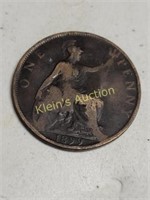 1899 Victoria Regina Bronze Coin KM#790 1 Penny F+