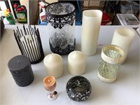 Assorted candleholders and candles