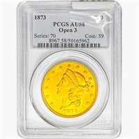 1873 $20 Gold Double Eagle PCGS AU58 Open 3