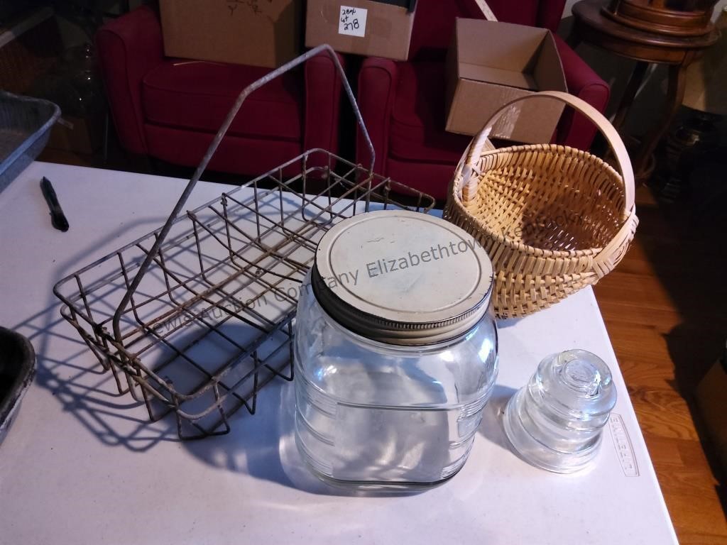 Metal milk rack egg basket of large jar and other