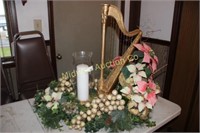 FLORAL WITH HARP AND CANDLE ARRANGEMENT
