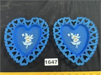 Hand Painted Satin Glass Heart Dishes