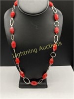 STERLING SILVER AND RED STONE NECKLACE