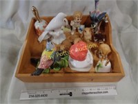 Wood Tray of Procelain Collectibles