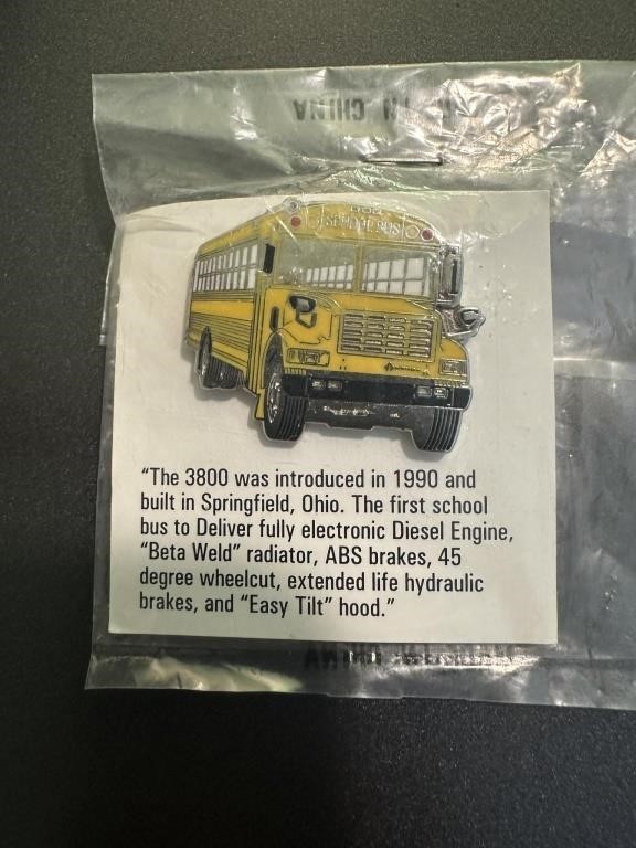 Vintage 3800 School Bus Lapel Pin w/ Info Card NEW