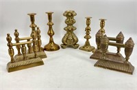 Tray- Brass Candlestick Holders, Fire Dogs, etc