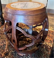 Hard Wood & Stone Barrel Shape Side Table