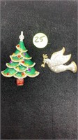 CHRISTMAS TREE ENAMEL PIN & PEACE DOVE PIN