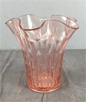 9" Pink Depression Glass Ruffled Vase