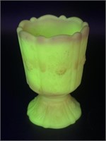 Fenton Satin Uranium Glass Toothpick Holder 3.5”