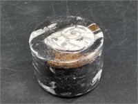 Orthoceras fossil trinket box with lid about 2"