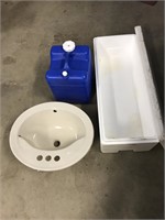 Styrofoam cooler   sink    water jug