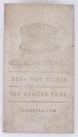 ELEMETAL 100 OZ FINE SILVER BAR BURNISHED FINISH