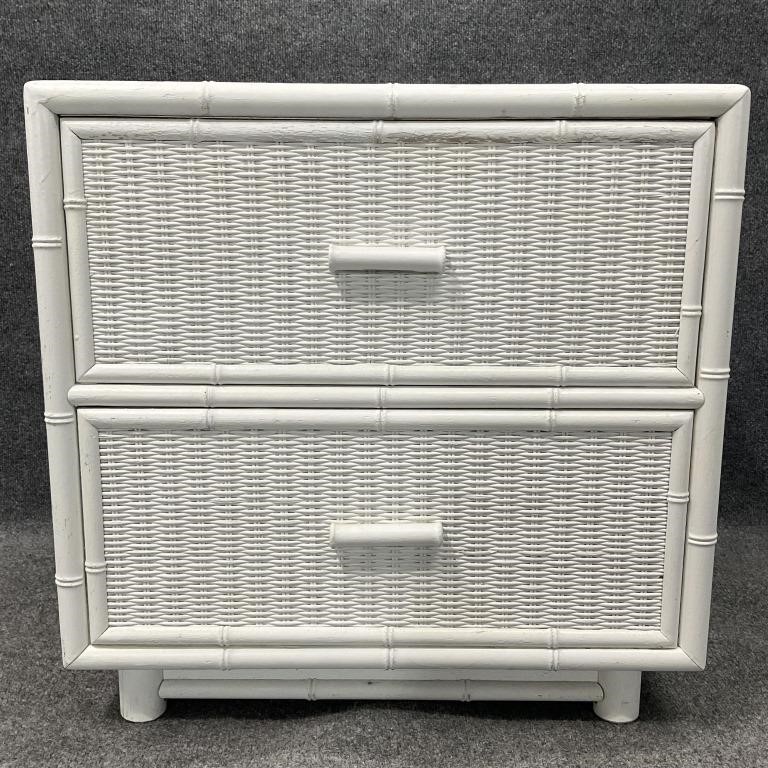 White Wicker Two Drawer Stand