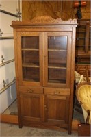 Glass Door Kitchen Cabinet w/Eastlake Carved Top