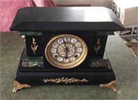 Black Ornate Mantle Clock w/ Gold Accsent
