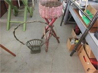 Log Leg Plant Stand, Wicker Funeral Basket