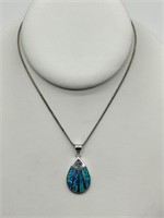 Fine Sterling Silver Blue Fire Opal Necklace