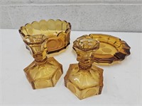Amber Coin Dot Ashtray , Bowl,Candlestick Holders