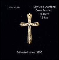 10kt Diamond Cross Pendant, ~0.45ctw, 1.3dwt