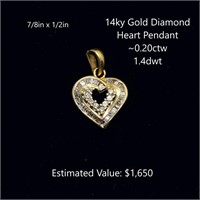 14kt Diamond Heart Pendant, ~0.20ctw, 1.4dwt