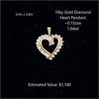 10kt Diamond Heart Pendant, ~0.15ctw, 1.0dwt