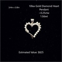 10kt Diamond Heart Pendant, ~0.25ctw, 1.0dwt