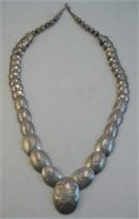 Navajo Sterling Silver Stamped Melon Bead Necklace