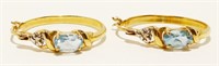 14K Y Gold Aquamarine Hoop Earrings 2.2g