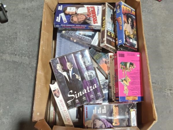 VHS and CD cases box lot