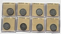 CANADA: 1940-1947 Silver 10 Cent Date Run Lot