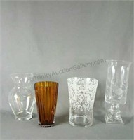 Glass Grouped Lot Vases and Hurricane Lamp