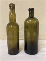 2 Antique olive green bottles - Beer +