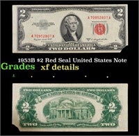 1953B $2 Red Seal United States Note Grades xf det