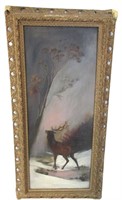 Antique Oil on Canvas Deer 21.5" x 44"T