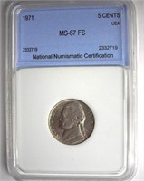 1971 Nickel MS67 FS LISTS $2100