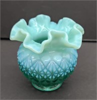 Fenton Blue /Teal Opalescent Fine Cut & Block Vase