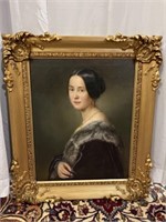 Oil on Canvas Portrait in an Ornate Gold Frame,
