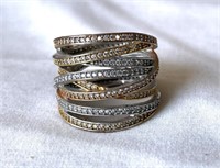 Tri-Color Sterling Diamond Ring
