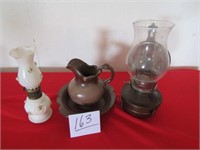 SMALL PITCHER & BOWL,OIL LAMPS,