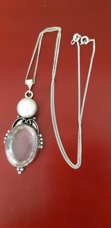 Large Sterling Silver natural pearl pendant