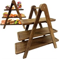 Onkuly 3 Tier Wooden Serving Tray Rectangle