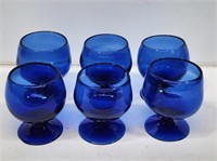 6 Heavy Blue Glass Goblets