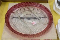 DIAMOND POINT RELISH PLATE 3 PART BY INDIANA GLASS