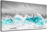 Ocean Canvas Art 20x40 - Teal Sea Waves
