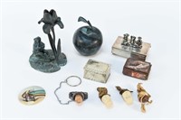 WINE STOPPERS, BRASS, BOXES, ETC.