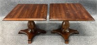 Pair Fruitwood Pedestal Accent Tables