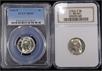 1943-P PCGS MS-66, 44-S NGC MS-66 JEFFERSONS