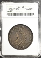 1808/7 BUST HALF DOLLAR O-101 ANACS EF-45